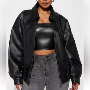 NWT Hustle Mode Oversized Faux Leather Jacket - Black from Fashion Nova size m